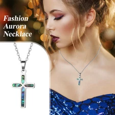 Women's Religious Christian Cross Necklace Colorful Abalone Shell Faith Pendant