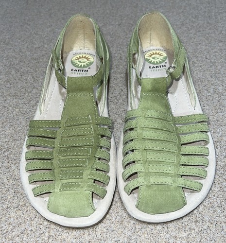 Earth Spirit Leilani Fisherman Sandal 6 Green Suede Leather Closed Toe Strappy