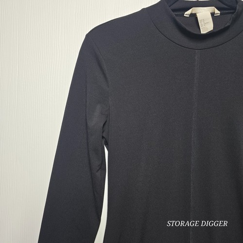 H&M Shift Dress Women's Medium Black Stretch Crew Neck Long Sleeve Pullover - Picture 3 of 16
