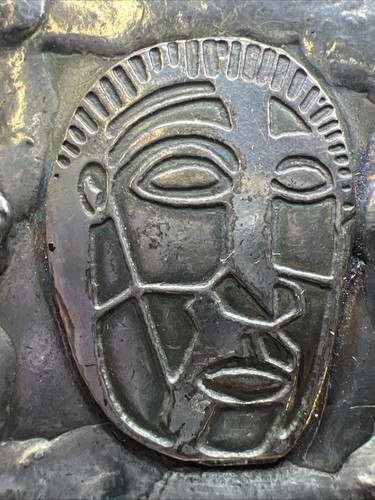 Vintage Modernist Silber Metall Maske Brosche - Bild 8 von 10