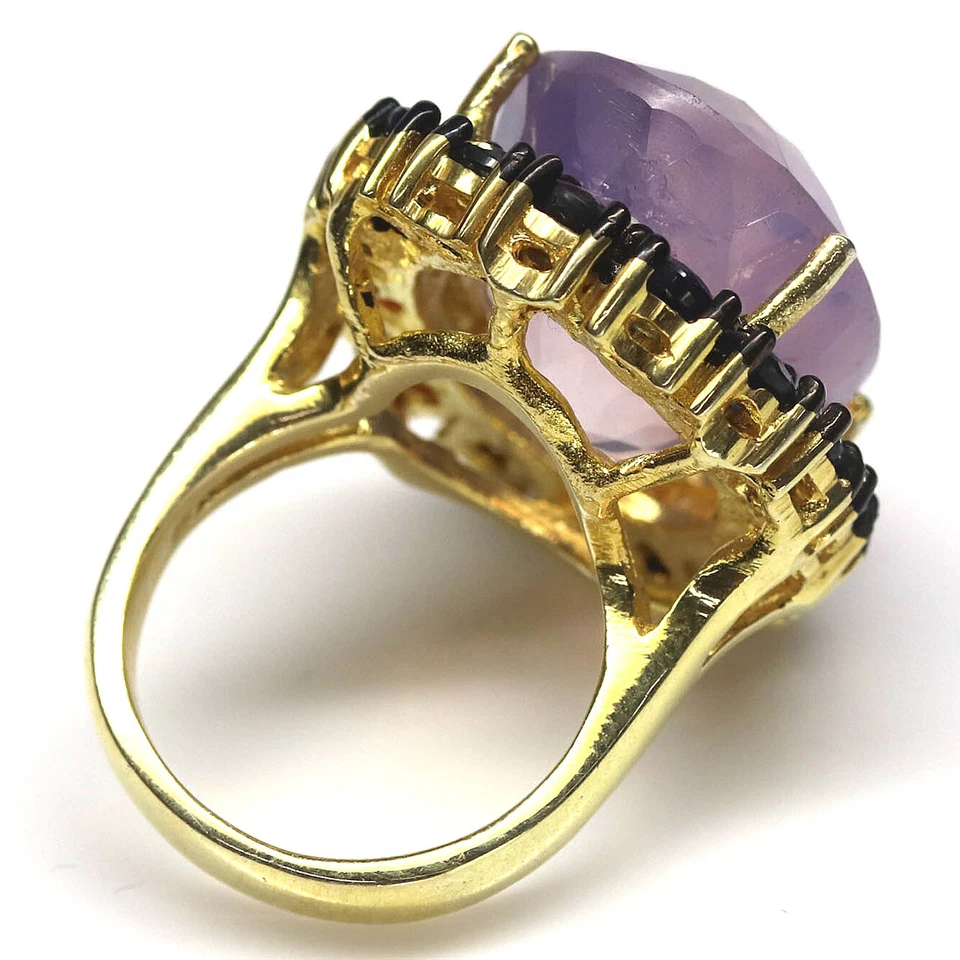 Anel de joias de pedra preciosa lavanda quartzo e safira azul prata 925 tamanho 6,5 - Imagem 3 de 4