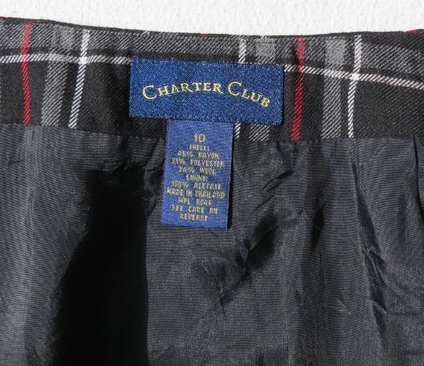 CHARTER CLUB 格纹格子裙人造丝羊毛直真包裹式膝盖 US M 8 10 二手状况完好 — 第 4/4 张图片
