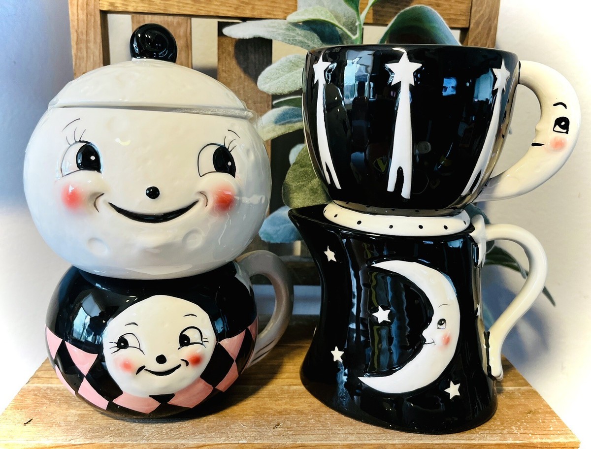 New Johanna Parker Carnival Cottage Laughing Luna Mugs Cream Sugar