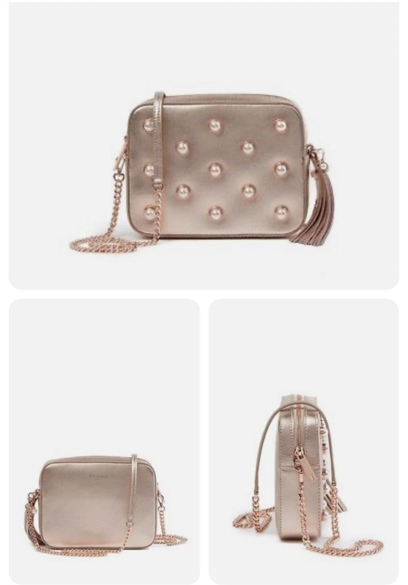 Ted Baker ALESSIA Pearl Embellished Leather Camera Bag Rose Gold