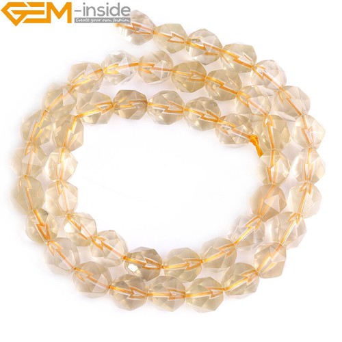 Natural Stone Yellow Faceted Lemon Quartz Polygonal Beads Jewelry Making 15" - Picture 21 of 27