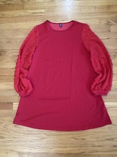 SHEIN Long Sleeve Dress Women’s XL Red Sheer Sleeves, Party Knee Length NWOT