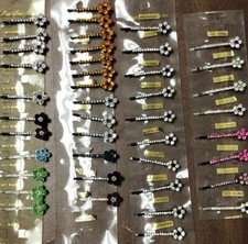 NEW 2 pieces Rhinestone Crystal Hair Pin Flower Bobby Pink Yellow Black PICK 2