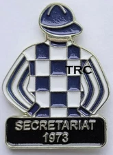 SECRETARIAT 1973 CUSTOM MEADOW STABLE'S JOCKEY SILKS HORSE RACING LAPEL PIN!