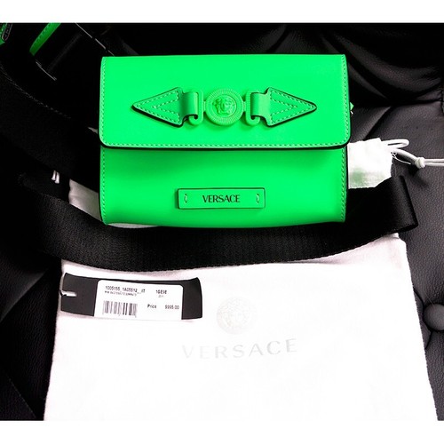 NEW $995 VERSACE Men's Neon Lime Rubberized MEDUSA BIGGIE LOGO Belt/Sling BAG - Picture 15 of 19