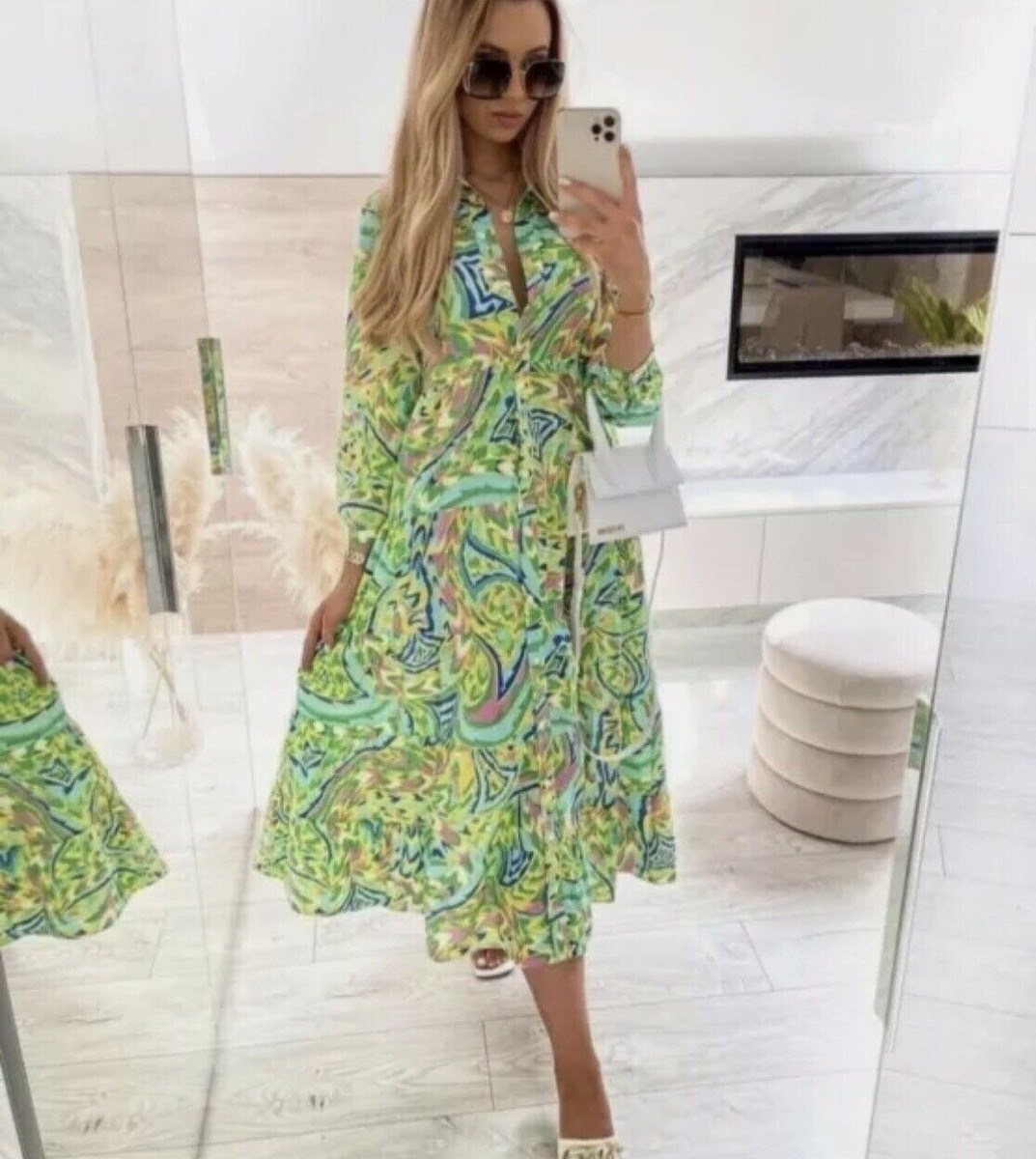 ZARA NEW WOMAN MIDI PRINTED SHIRT-DRESS WITH SMALL BAG XS-XXL 3238