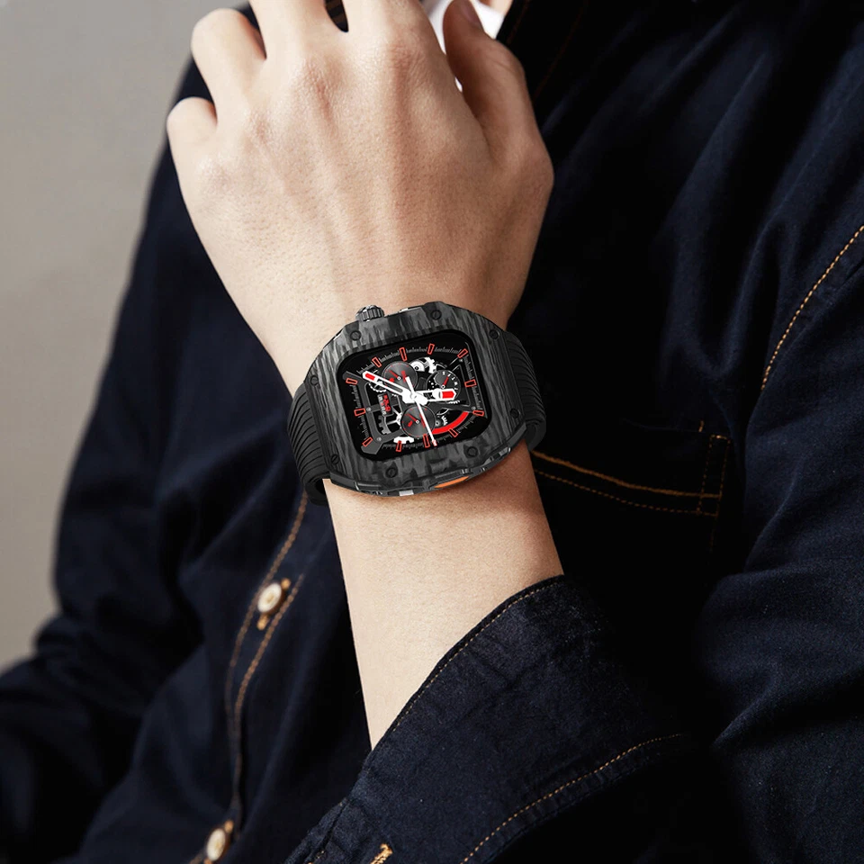 Estuche de fibra de carbono correa de goma fluororuro para Apple Watch Ultra 49 mm Mod Kit 44 mm 45 mm Foto 3 de 4