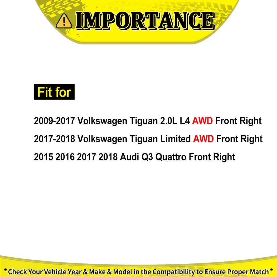 Conjunto de eje articulado eje CV delantero derecho para Volkswagen Tiguan 2,0 L AWD 2009-17 Foto 2 de 4