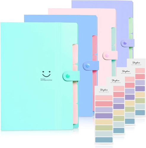 Expanding File Folders with 5 Pockets, Accordion File Organizer with 32 Labels,
