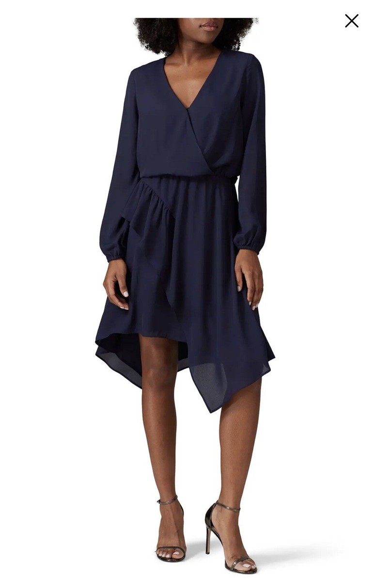 krisa asymmetrical dress Navy Handkerchief Surplice Large Ebay