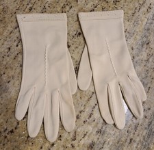 Vintage Size L 7 Biege Nylon Stretch Formal 9" Gloves Wrist Accent