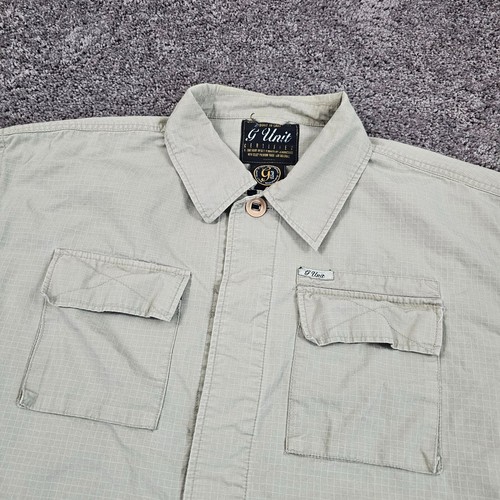 G Unit Shirt Mens 3XL Beige Canvas Riptstop Long Sleeve Heavyweight Pockets Y2K - Picture 2 of 17