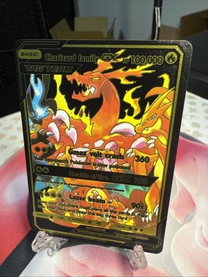 Charizard Family GX Black Foil Fan Art Display Card Gmax Volt  Crash hp100000 