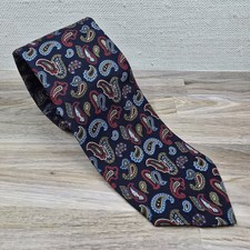 Polo by Ralph Lauren 100 Italian silk navy blue paisley print tie 56" long USA