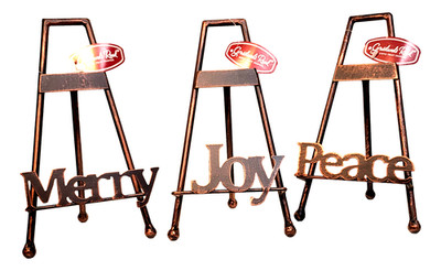 Easel Set 3-Pc Metal Plate Stands Picture Book Holders - Merry Peace & Joy