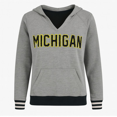 Colosseum Michigan Wolverines Damen Ski Lodge V-Ausschnitt Hoodie Grau XL