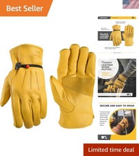 Leather Work Gloves for Men   Heavy Duty, Cowhide, Abrasion  Puncture Resist...