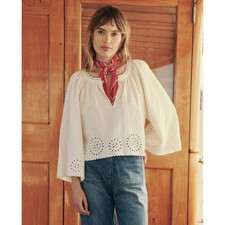 The Great. The Bellflower Blouse Top Eyelet Embroidered Victorian Cream 0 XS NWT