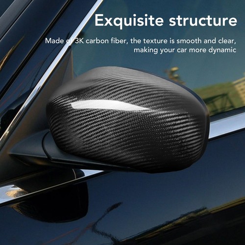 ˜2PCS Rearview Mirror Cover Bright Black Carbon Fiber Left Right Side Mirror - Picture 12 of 23