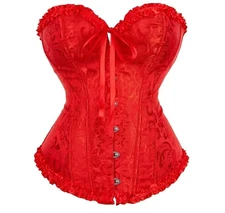 Lace Up Corset Boning Sweatheart Neckline Satin Finish Red Size S