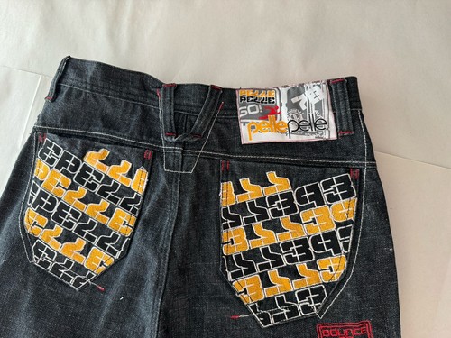 Pelle Pelle Embroidered Baggy Denim Jeans Y2K Teen Boys Size 18 Hip Hop - Picture 12 of 13