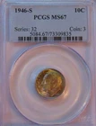 1946-S Roosevelt Dime – PCGS MS67 - some toning