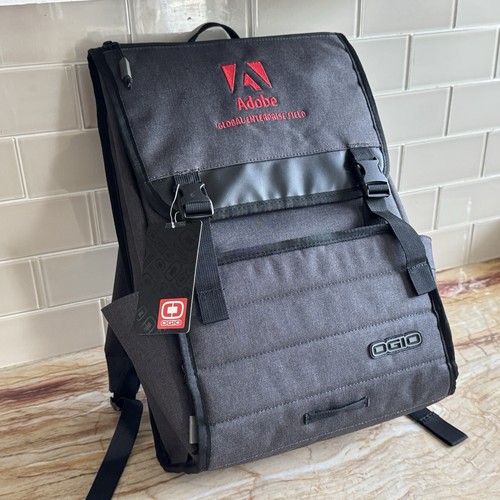OGIO Apex Rucksack 17" Laptop Gray Backpack Embroidered Red Adobe Logo NEW - Picture 3 of 21