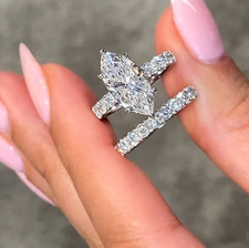 2Ct Marquise Cut Diamond Lab-Created Engagement Set Ring 14K White Gold Plated