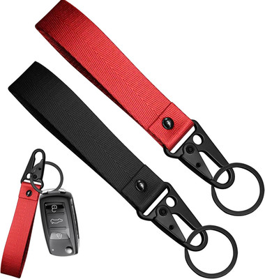 2Pcs Motorcycle Accessories - Fabric Keychain, Black and Red, Anti-Lost Lanyard