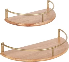 Kate and Laurel Camryn Boho Half Moon Wall Shelf Set, 2 Piece, Natural/Gold