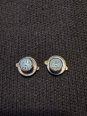 Antique Sterling Silver Fleur-De-Lis Enamel Cufflinks Lapel Pin Set 2.6 gm ~J160