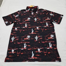 NWT Sz M Men's Puma MATTR Bushland Golf Polo Black Intense Red Desert Cactus AOP