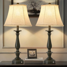 Rustic 28.5" Table Lamp Set of 2 - Vintage Taupe Farmhouse Nightstand Lamps