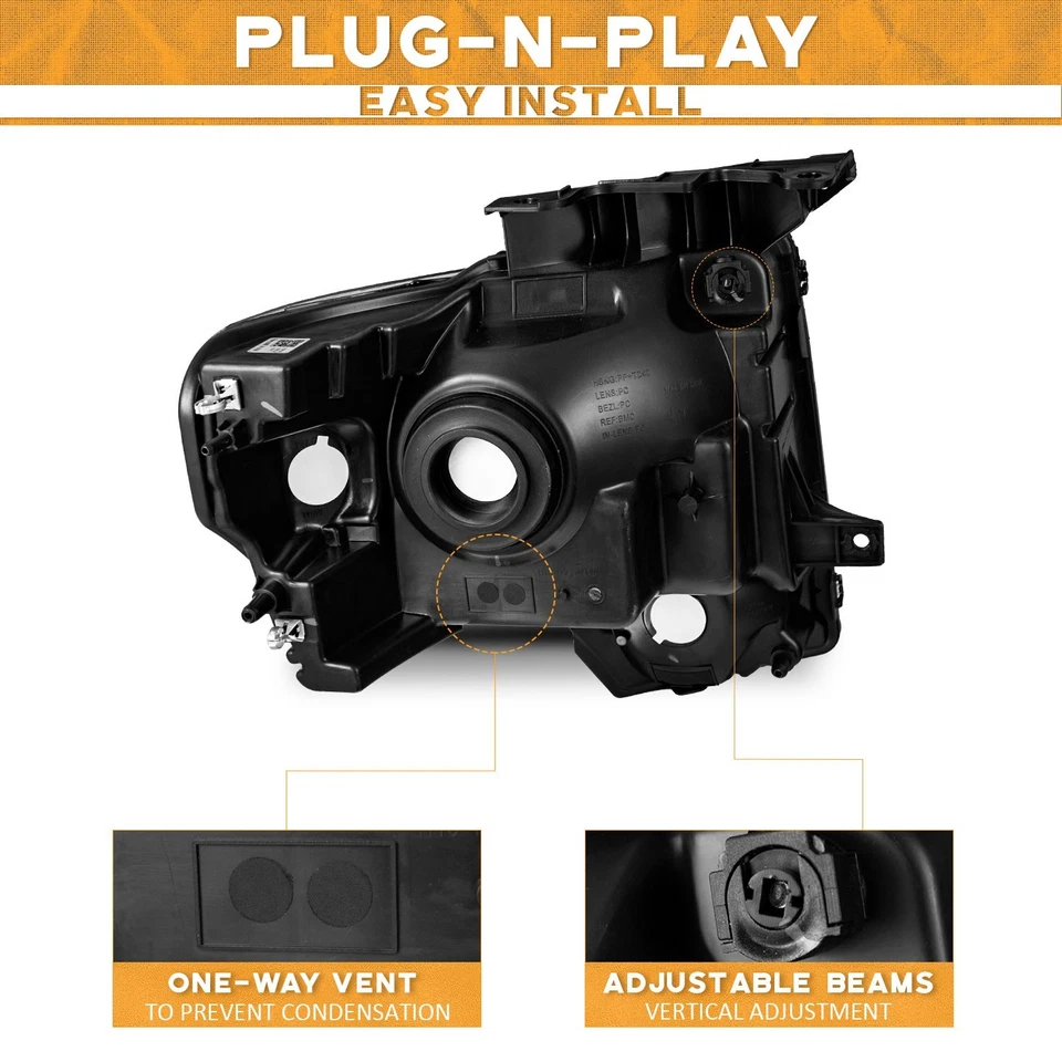 Pair Headlights Assembly Black For 2009-2014 Ford F-150 F150 Pickup Headlamps Foto 3 de 4