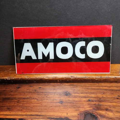 1 Vintage original AMOCO 10.25"W Gas Pump Advertising Ad Glass OIL Sign