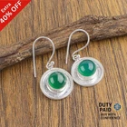 925 Sterling Silver Natural Smooth Green Onyx Trendy Birthday Earrings Jewelry