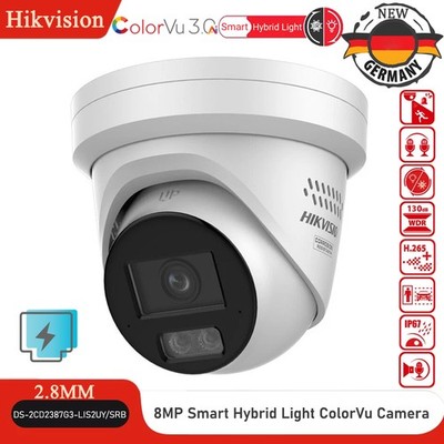 Hikvision DS-2CD2387G3-LIS2UY/SRB 4K 8MP ColorVu3.0 IP Kamera POE 2,8mm weiß