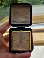 Kienzle Travel Alarm Clock Folding  Leather Case Made in Germany Wind Up  