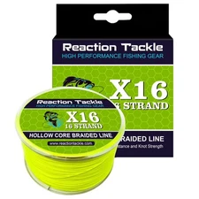 Reaction Tackle Hollow Core, 16 Strand Braided Fishing Line Hi Vis Yellow - 5...