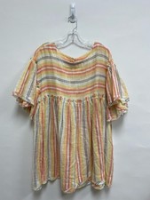 Free People Size XS White/Red Peach/Multi Stripes Bell Sleeves Ladies Dress