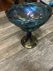 Vintage Indiana Glass Blue Carnival Glass Compote Bowl - Harvest Grape Pattern