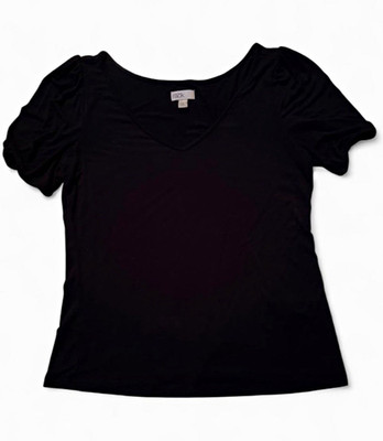 Nordstrom Rack Women s V-Neck Puff Sleeve Tee   Black   Size M