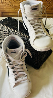PUMA White Black High Top Sneakers Lace Up Athletic Shoes Style 387610-01