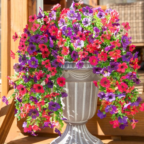 Artificial Faux Hanging Flowers Plants for Spring Outdoor Outside Decoration,...