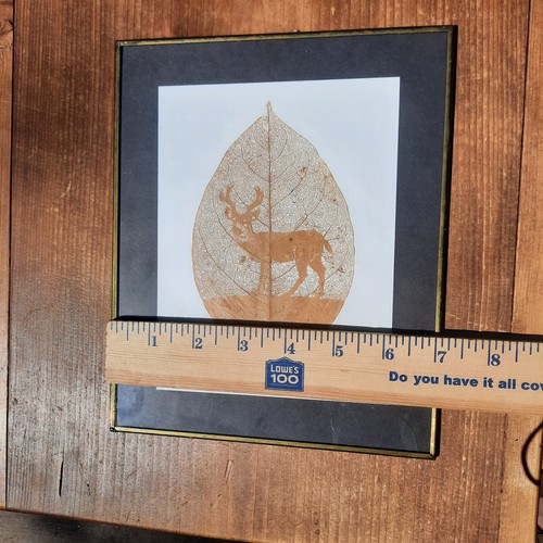 Arte Enmarcado Hoja Ciervo Grabada 8.5"x9" Hecho a Mano en México Artesanal Firmado ÚNICO - Imagen 3 de 9