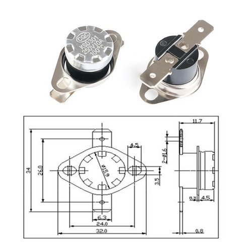 5Pcs KSD301 N.C 100°C Thermostat Temperature Thermal Control Switch 10A 250V - Picture 4 of 10